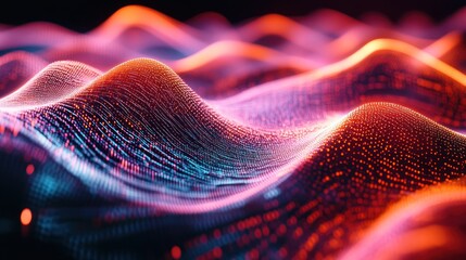 Poster - Abstract Wavy Pattern of Glowing Red and Blue Dots