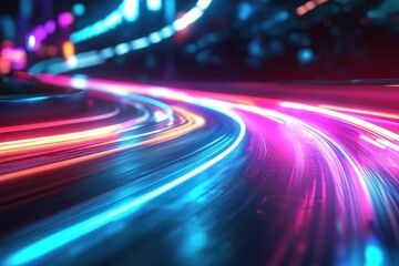 Aufkleber - Vibrant light trails create a mesmerizing abstract background, showcasing dynamic motion and bright colors in a modern setting.