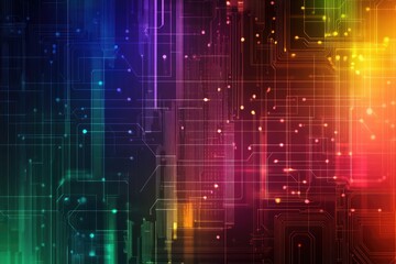 Poster - Abstract colorful digital background with glowing lines and dots.