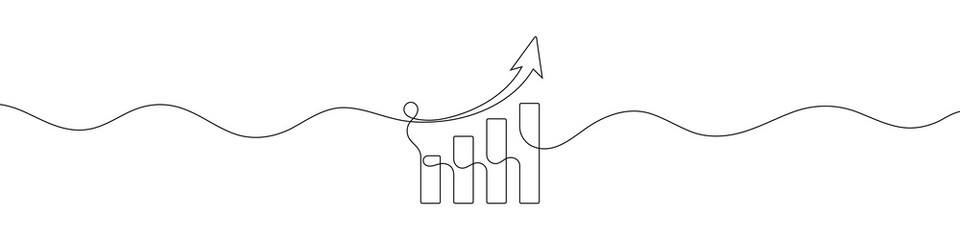 Continuous line drawing of Growing up graph icon. One line drawing. Single line art. Business and finance concept. Vector illustration.