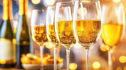 Wine Glasses in a Row on Buffet Table