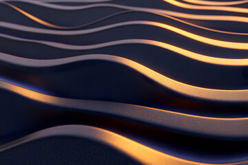 Wall Mural - Abstract dark blue and gold wavy background texture with light and shadow.