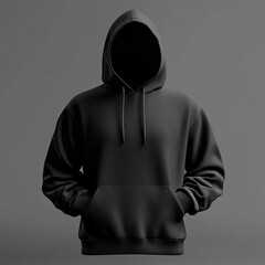 Wall Mural - Black hoodie with a hoodie on a wooden hanger, against a plain white wall.