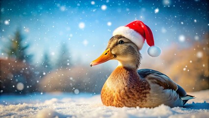 Wall Mural - A Festive Duckling in a Winter Wonderland, Enjoying a Frosty Day in a Snowy Landscape