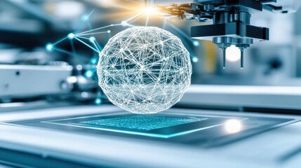 Poster - 3D Sphere with Network Connections Above a Circuit Board
