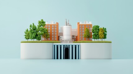 Wall Mural - Futuristic Urban Water Recycling System in a Modern Cityscape