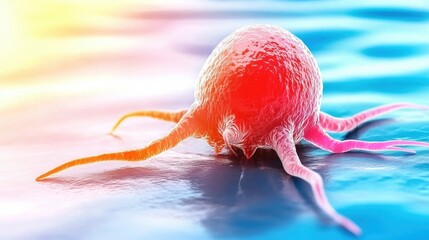 Poster - colorful microbe with tentacles in abstract setting