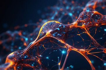 Poster - 3d render of an interconnected neural network, showcasing glowing synapses and pathways, symbolizing the merging of artificial intelligence and human cognition. background, wallpaper 