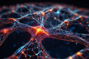 Poster - 3d render of an interconnected neural network, showcasing glowing synapses and pathways, symbolizing the merging of artificial intelligence and human cognition. background, wallpaper 