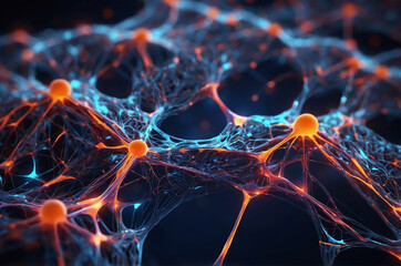 Poster - 3d render of an interconnected neural network, showcasing glowing synapses and pathways, symbolizing the merging of artificial intelligence and human cognition.
