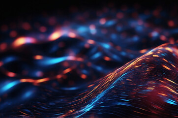 Poster - Abstract background with a digital mesh pattern, highlighted by pulsating lights and deep shadows, creating an immersive sense of technology and innovation.