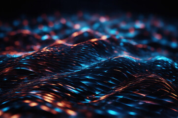 Poster - Abstract background with a digital mesh pattern, highlighted by pulsating lights and deep shadows, creating an immersive sense of technology and innovation.