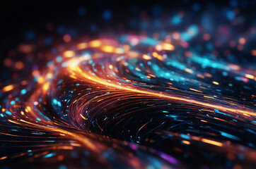 Fototapete - Abstract tech background with swirling particle effects and light trails, creating a sense of depth and movement, ideal for a digital environment.