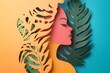 © rehan - Paper Cutout of Woman's Face with Tropical Leaves