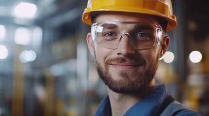 Male engineer wearing safety glasses and hard hat