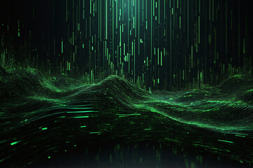Poster - Digital matrix-inspired background featuring cascading green code on a black backdrop, with glowing grids and abstract patterns that enhance the tech feel.
