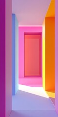 Poster - a visually striking abstract interior featuring vibrant geometric shapes and bold contrasting colors