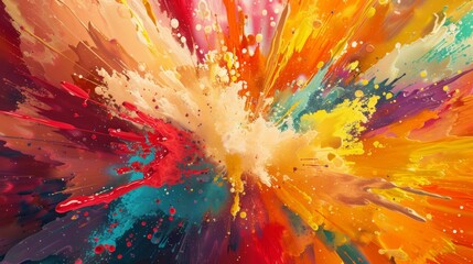 Poster - A colorful explosion of paint splatters on a canvas. The colors are bright and vibrant, creating a sense of energy and excitement