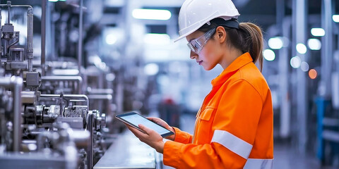 Aufkleber - Female engineer using digital tablet while controlling production process in factory