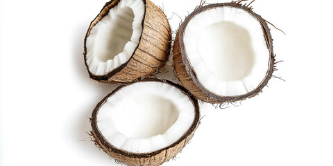 Poster - Three coconut halves lying on white background
