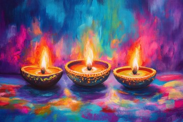 Abstract colorful canvas with festive Diwali decor