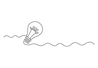 Poster - Light bulb continuous one line drawing. Creative solution team work concept vector illustration