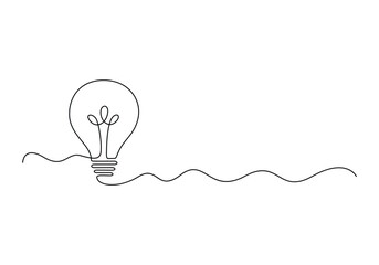 Poster - Light bulb continuous one line drawing. Creative solution team work concept vector illustration