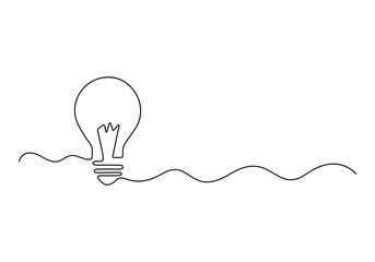Poster - Light bulb continuous one line drawing. Creative solution team work concept vector illustration