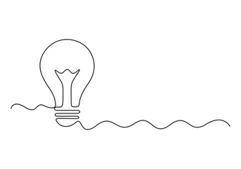 Poster - Light bulb continuous one line drawing. Creative solution team work concept vector illustration