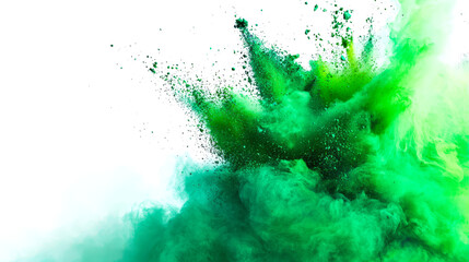 Wall Mural - a green dust storm. the wind blows a green cloud of smoke. powdery green paints explode on a white b