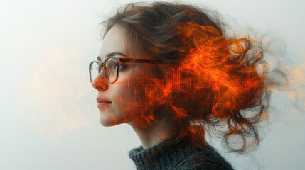 Canvas Print - A woman with fiery hair and a determined expression. Her glasses highlight her focused gaze.