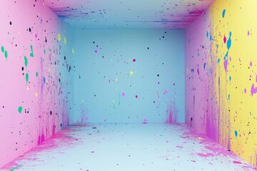 Poster - A room with a wall that is painted in a rainbow of colors