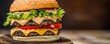 © Design@22 - Double-stacked cheeseburger with lettuce, tomato, and special sauce, street food ambiance, close-up shot
