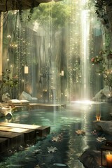 Wall Mural - Artistic imagery of a relaxing spa environment through conceptual art.