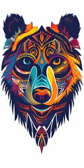 Poster - Bear head silhouette featuring vibrant tribal designs.