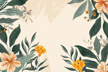 Canvas Print - Beautiful floral background featuring yellow flowers and green leaves, perfect for nature-themed designs, invitations, and greeting cards.