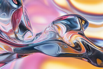 Abstract Liquid Glass Composition in 3D with Dynamic Colorful Reflections and Artistic Fluidity