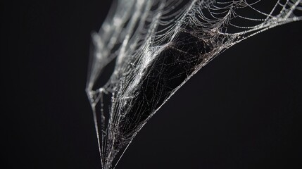 Dewy Spider Web on Black Background   Nature Macro Photography