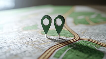 Poster - green location pins on map with road network navigation gps route planning concept