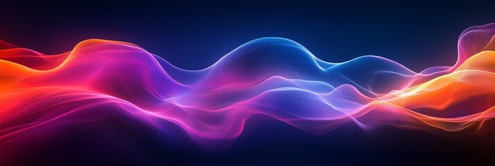 Abstract background with colorful waves and glowing lines on dark blue, purple and red colors