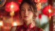 © ifoto - Beautiful Chinese woman, cheongsam dress, Chinese New Year atmosphere