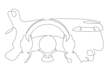 Poster - Continuous one line drawing driver's hands on the steering wheel of a car.Car dashboard.Car steering wheel.One continuous line isolated minimal illustration.