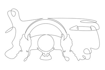 Poster - Continuous one line drawing driver's hands on the steering wheel of a car.Car dashboard.Car steering wheel.One continuous line isolated minimal illustration.
