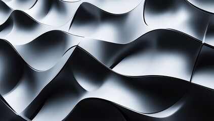 Poster - Abstract black and white background with wavy metal shapes