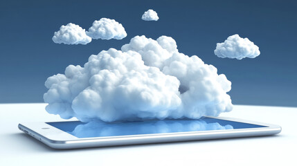 Fototapete - Connect your tablet or phone to cloud storage.  This sends your data to the cloud.