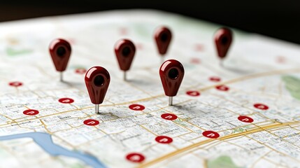 Poster - Red Push Pins on City Map   Location Markers  Navigation  Destination