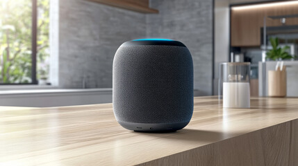 Poster - This smart speaker lets you control your home with your voice. It connects to the internet and can answer your questions, making your home smarter and more connected.