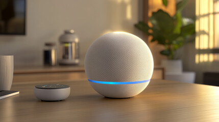 Poster - This smart speaker lets you control your home with your voice. It connects to the internet and can answer your questions, making your home smarter and more connected.
