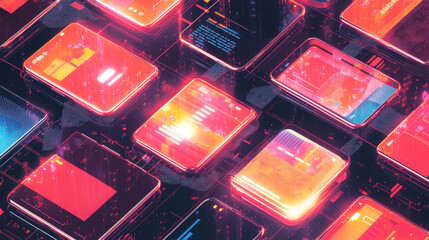 Fototapete - Smartphones are changing the way we connect and access information globally. From AI and big data to cloud computing and apps, these powerful devices are at the heart of a digital world.