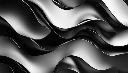 Poster - Abstract black and white background with wavy metal shapes